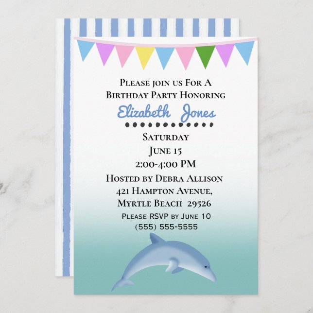 Dolphin Birthday Invitation (Front/Back)