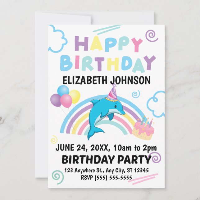 Dolphin Birthday Invitation (Front)