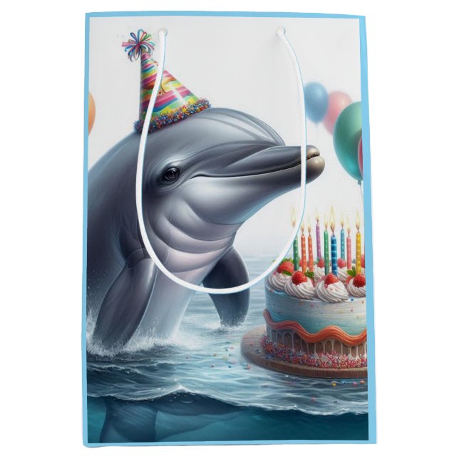 Dolphin Birthday Medium Gift Bag (Front)