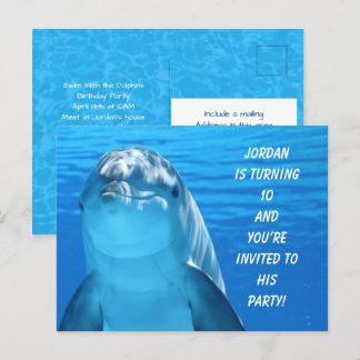 Dolphin Birthday Party Invitation Post Card