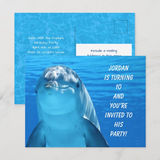 Dolphin Birthday Party Invitation Post Card (Front/Back)