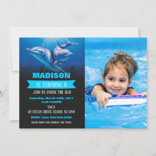 Dolphin Birthday Photo Invitation Pool Party
