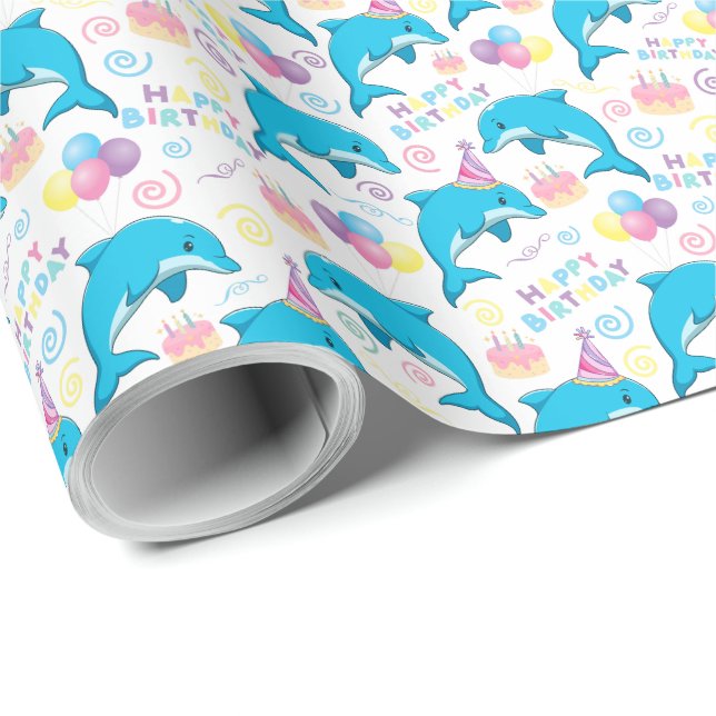Dolphin Birthday Wrapping Paper (Roll Corner)