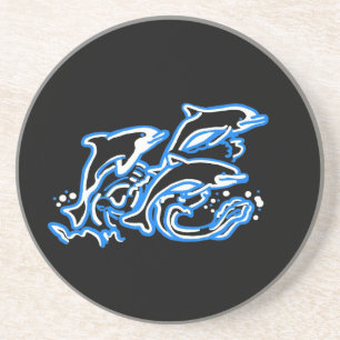 Dolphin Black Sandstone Drink Coaster
