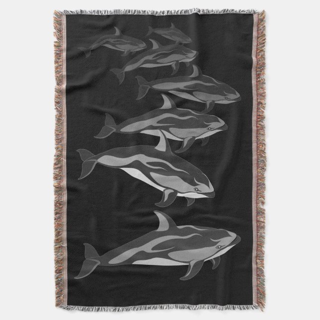 Dolphin Blanket White Sided Dolphin Throw Blanket (Front Vertical)