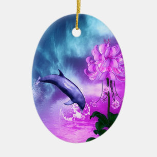 Dolphin Blossom Dreams Ceramic Ornament