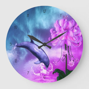 Dolphin Blossom Dreams Large Clock