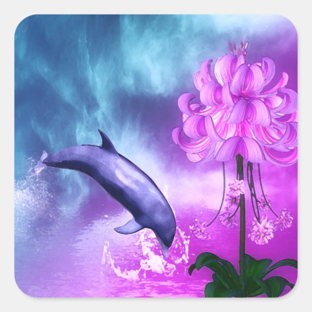 Dolphin Blossom Dreams Square Sticker (Front)