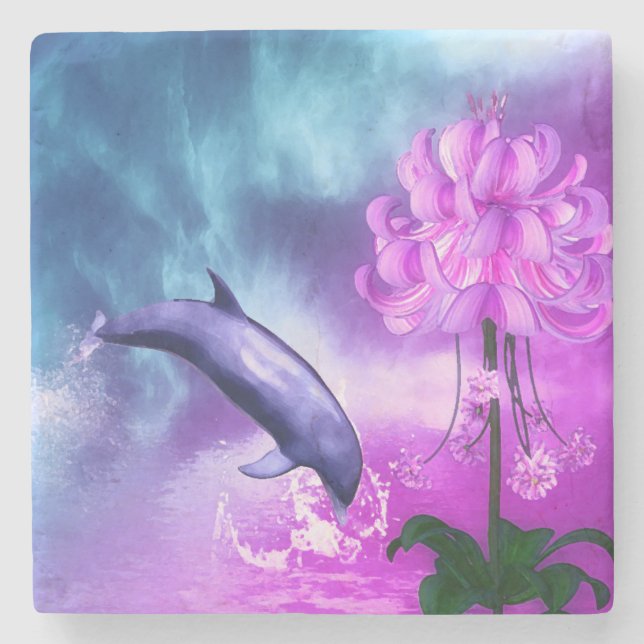 Dolphin Blossom Dreams Stone Coaster (Front)