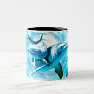 dolphin blue fantasy Two-Tone coffee mug