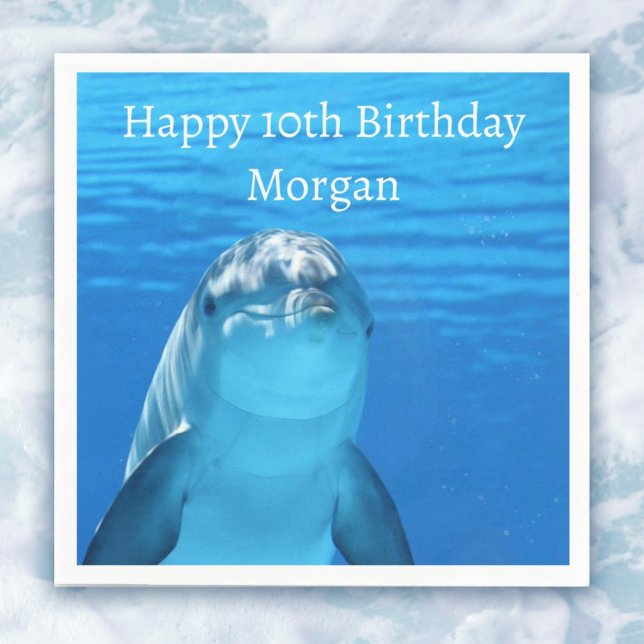 Dolphin Blue Ocean 10th Birthday Party Napkin (Dolphin Blue Ocean 10th Birthday Party Napkins
Name and age template Dolphin in the Blue Ocean)