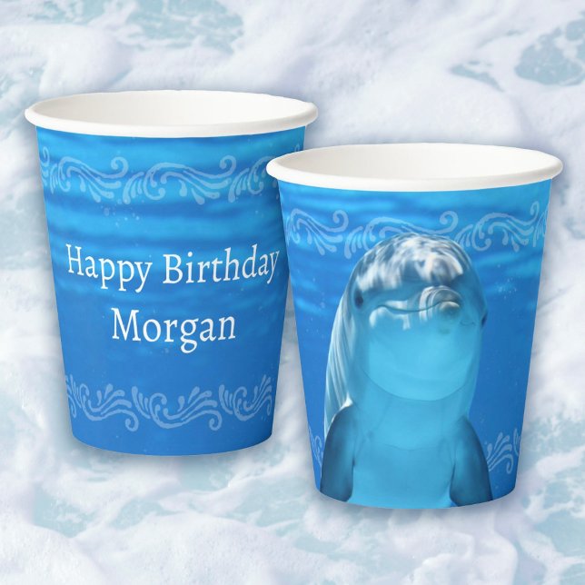 Dolphin Blue Ocean Birthday Party Paper Cups (Under the Sea Happy Birthday  Dolphin Blue Ocean Birthday Party Paper Cups. )