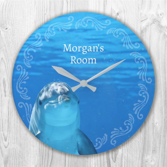 Dolphin Blue Ocean Name Template  Large Clock (Dolphin Blue Ocean Name Template Large Clock)