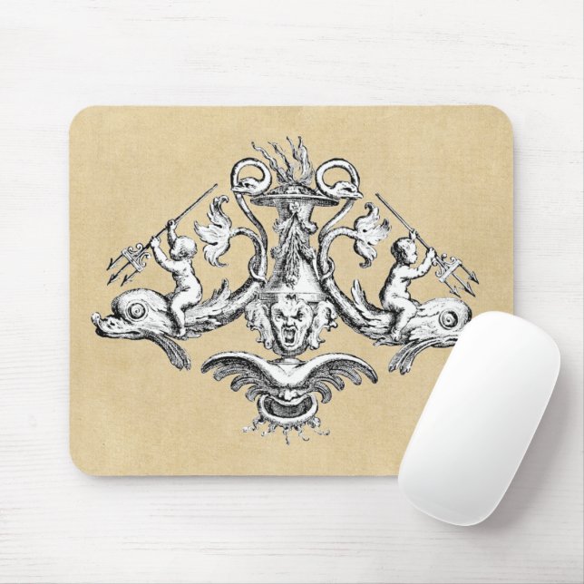 Dolphin & Cherub Nautical Emblem Mouse Pad (With Mouse)
