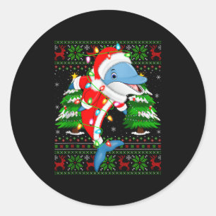 Dolphin Christmas Lights Santa Costume Ugly Xmas S Classic Round Sticker
