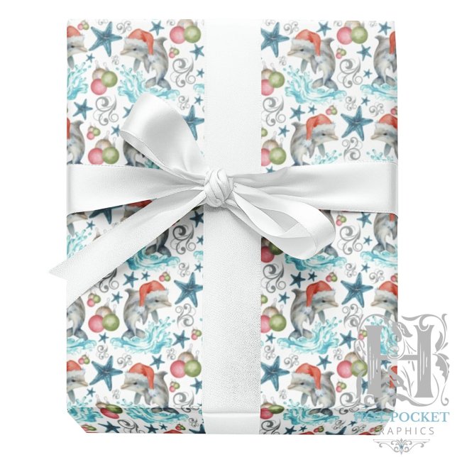 Dolphin Christmas Wrapping Paper in White (Creator Uploaded)