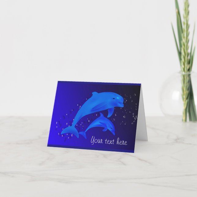Dolphin Cobalt Blue Ocean Sea Custom Note Card (Front)