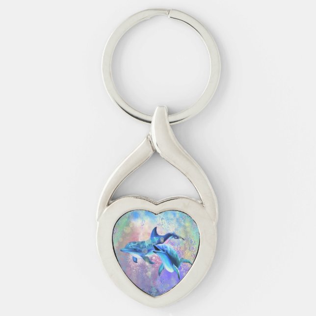 Dolphin Couple - Add Your Photo / Name - Key Ring (Front)