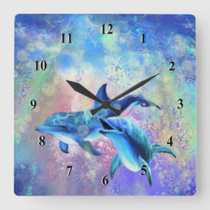 Dolphin Couple - Add Your Photo / Name Square Wall Clock