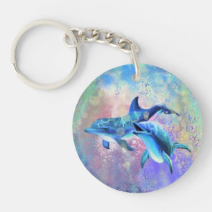 Dolphin Couple - Add Your Picture / Text Key Ring