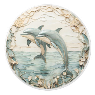 Dolphin Couple Art Nouveau Faux Relief left facing Ceramic Knob