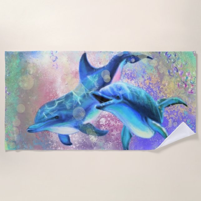 Dolphin Couple - Happy - Beautiful - Beach Towel (Front)