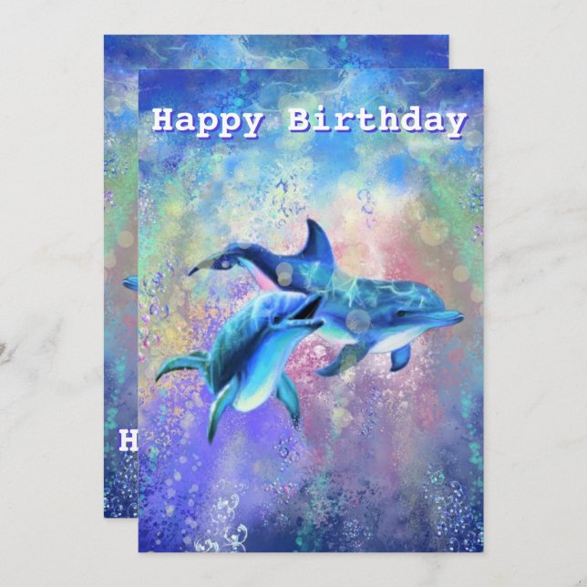 Dolphin Couple Happy Birthday Card (Front/Back)