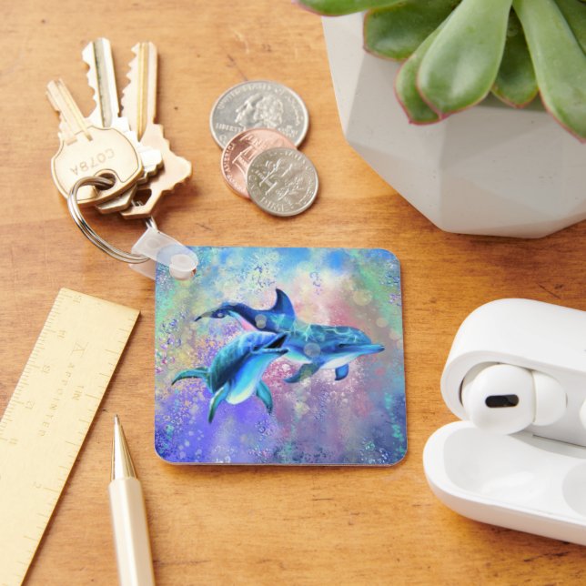 Dolphin Couple - Painting  Key Ring (Desk)
