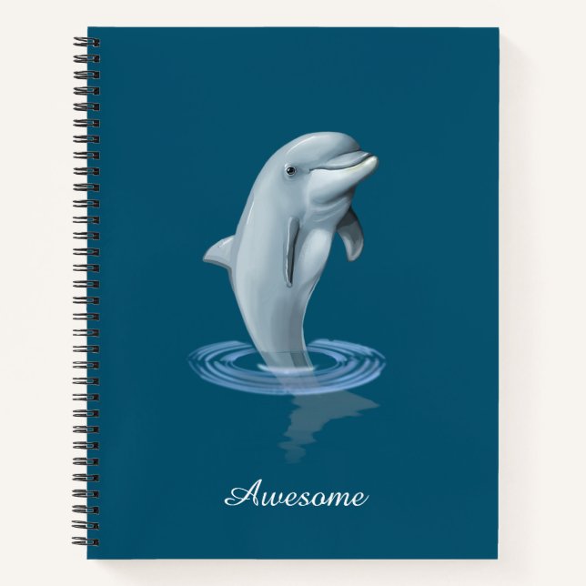 Dolphin, Custom Anchor and Script on Ocean Blue Notebook (Front)