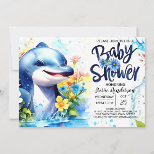 Dolphin Dance Deep Blue Boy Baby Shower Invitation