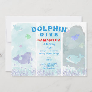Dolphin Dive Aquarium Ocean Swim Kids Birthday Invitation