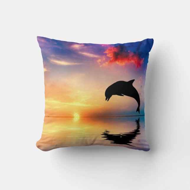 Dolphin Diving at Sunset Throw Cushion (Front)