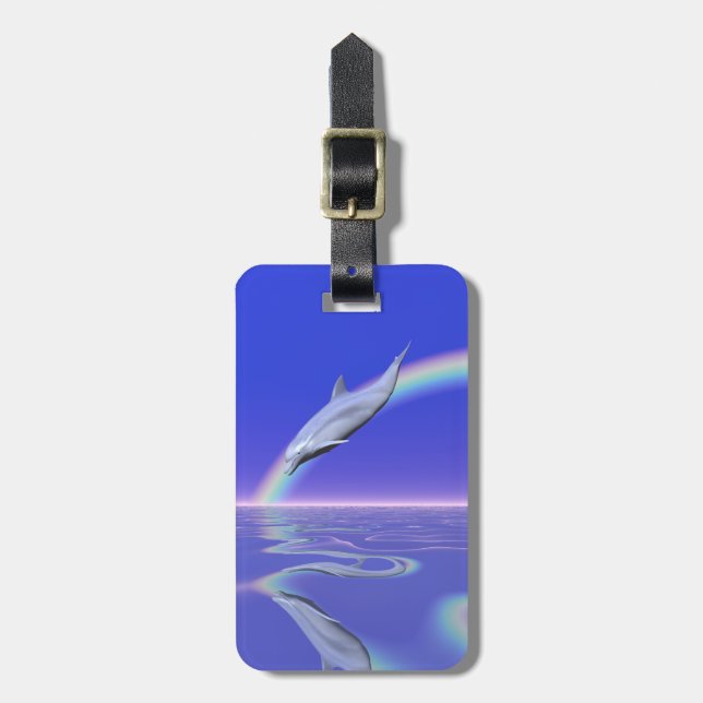 Dolphin Diving with Rainbow Luggage Tag (Front Vertical)