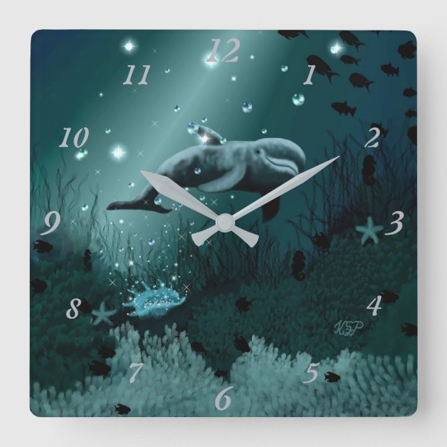 Dolphin Dream Square Wall Clock (Front)