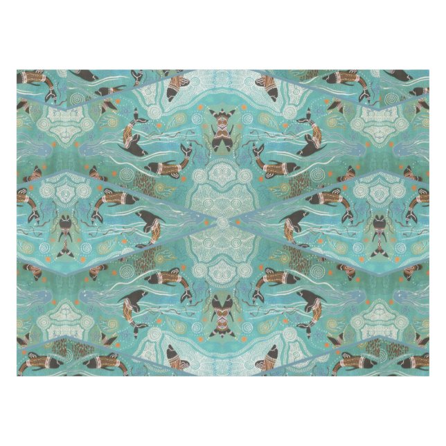 Dolphin Dreaming Aboriginal Art Tablecloth (Front (Horizontal))