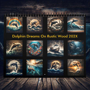 Dolphin Dreams on Rustic Wood 2025  Calendar