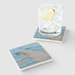 Dolphin Drifting Through Calm Blue Water Stone Coaster