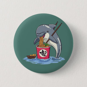 Dolphin Eating Ramen Illustration 6 Cm Round Badge