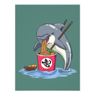 Dolphin Eating Ramen Illustration Photo Print