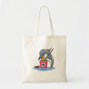Dolphin Eating Ramen Illustration Tote Bag