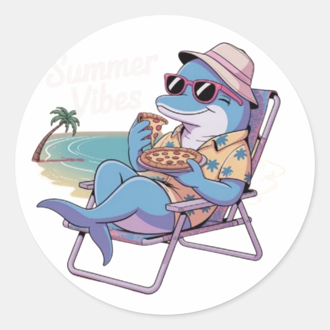 Dolphin eats pizza  classic round sticker (Front)