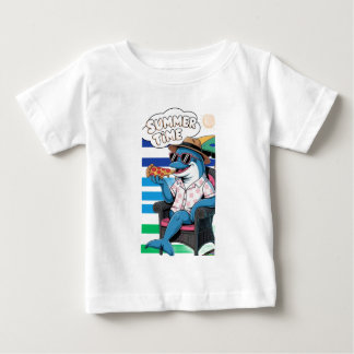 Dolphin eats pizza in summer T-Shirt Baby Bodysuit