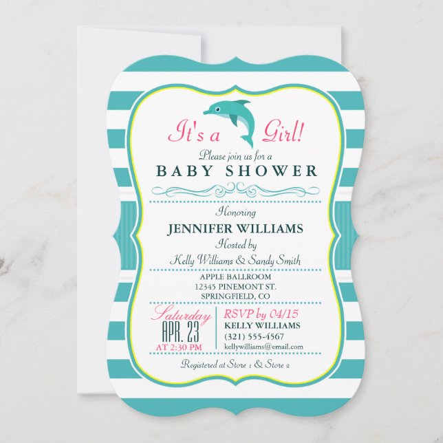 Dolphin, Elegant, Nautical Theme Baby Shower Invitation (Front)