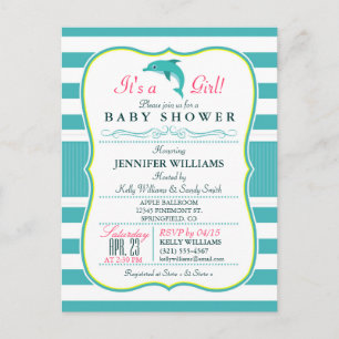 Dolphin, Elegant, Nautical Theme Baby Shower Invitation Postcard