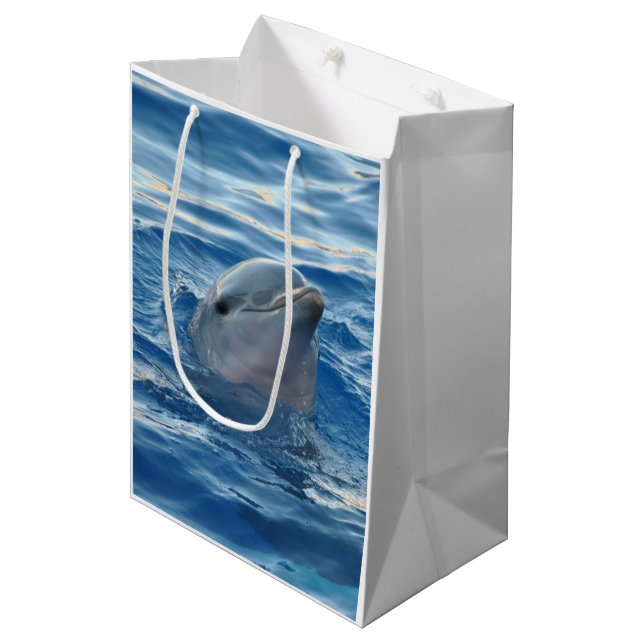 Dolphin Face in Ocean Cute Photo Medium Gift Bag (Front Angled)