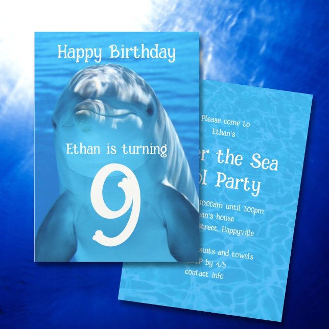 Dolphin Face Kids Sea Birthday Party Invitation (Creator Uploaded)