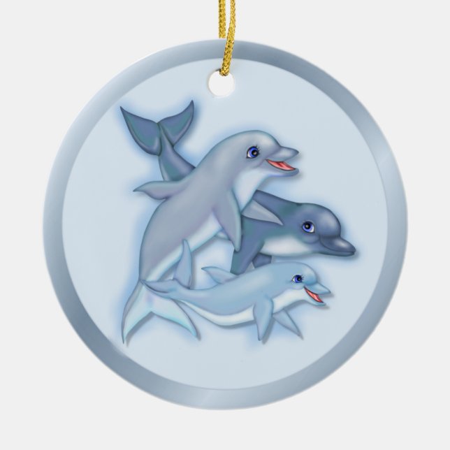 Dolphin Family Ceramic Tree Decoration (Front)