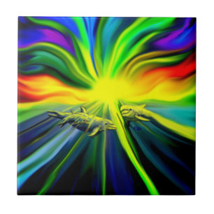 Dolphin Family in the Sunshine Ceramic Tile