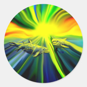 Dolphin Family in the Sunshine Classic Round Sticker