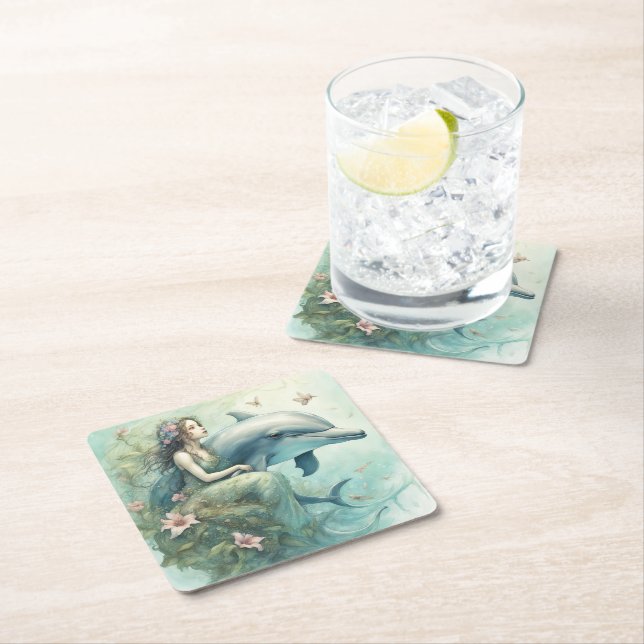Dolphin Fantasy 2 Square Paper Coaster (Insitu)